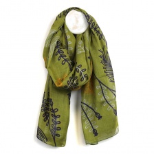 Organic Cotton Olive Green Fern Print Scarf by Peace of Mind